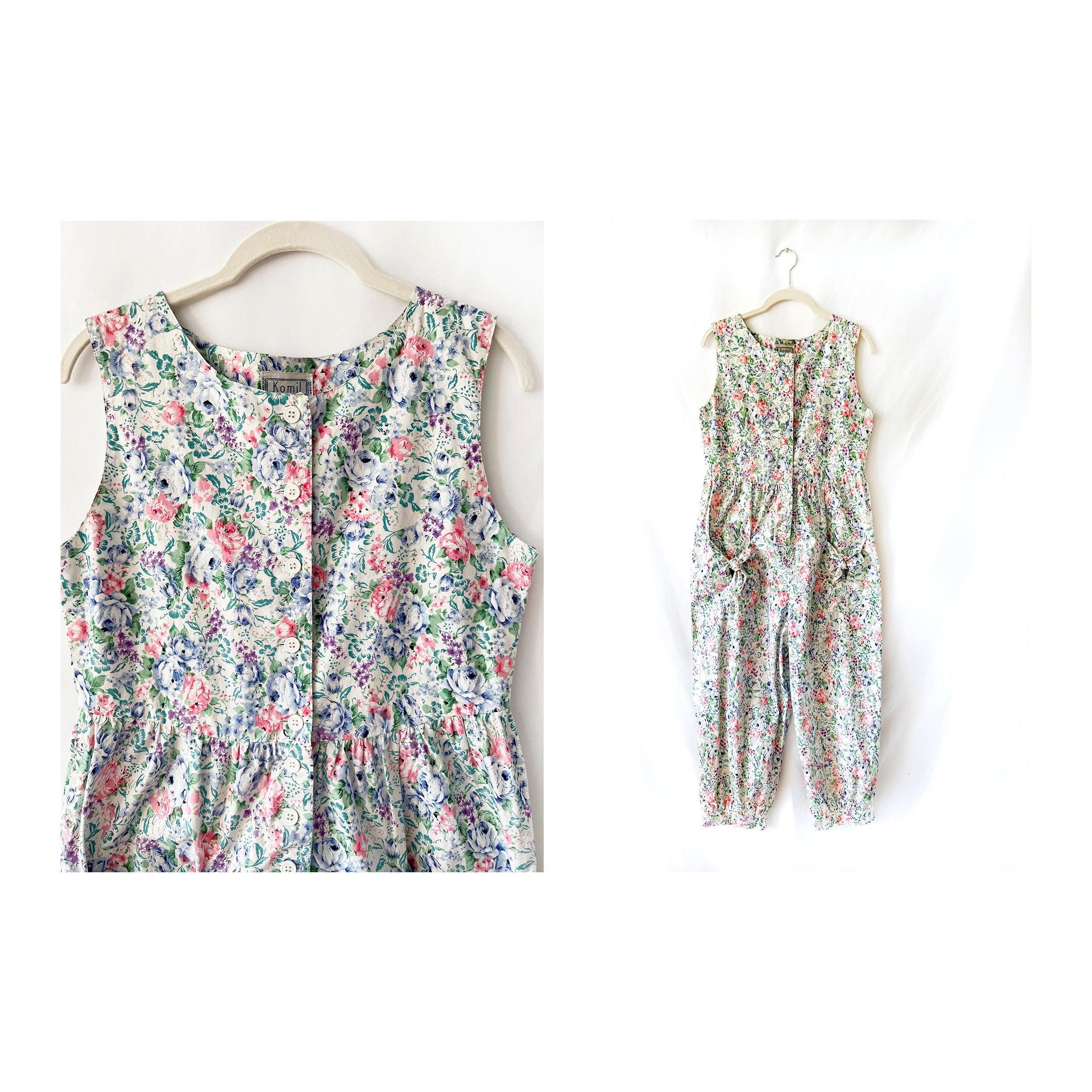 Floral Jumpsuit 1980s Romper One Piece Komil Small