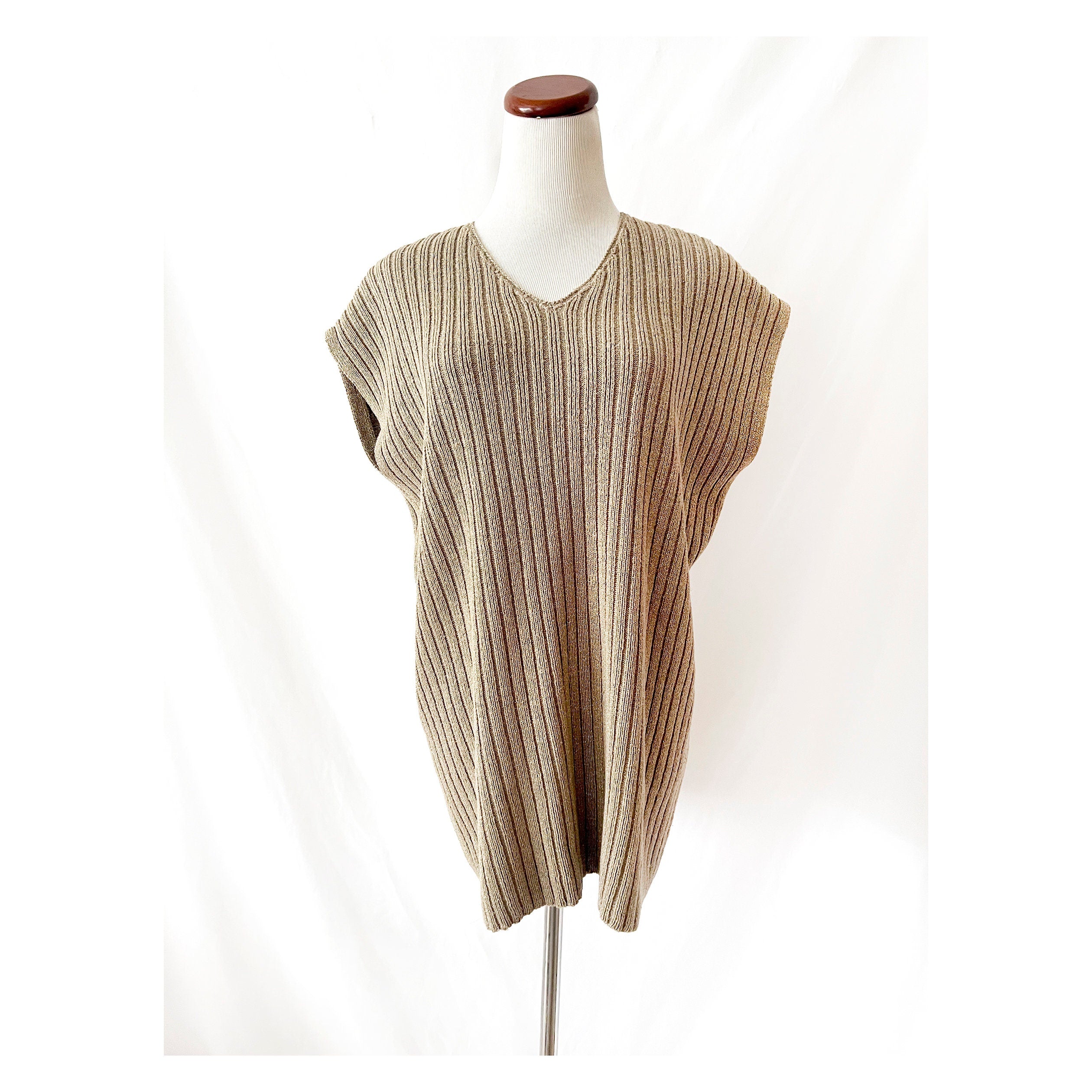 vintage 1980s gold metallic sweater / long sleeveless sweater / andrea jovine / medium