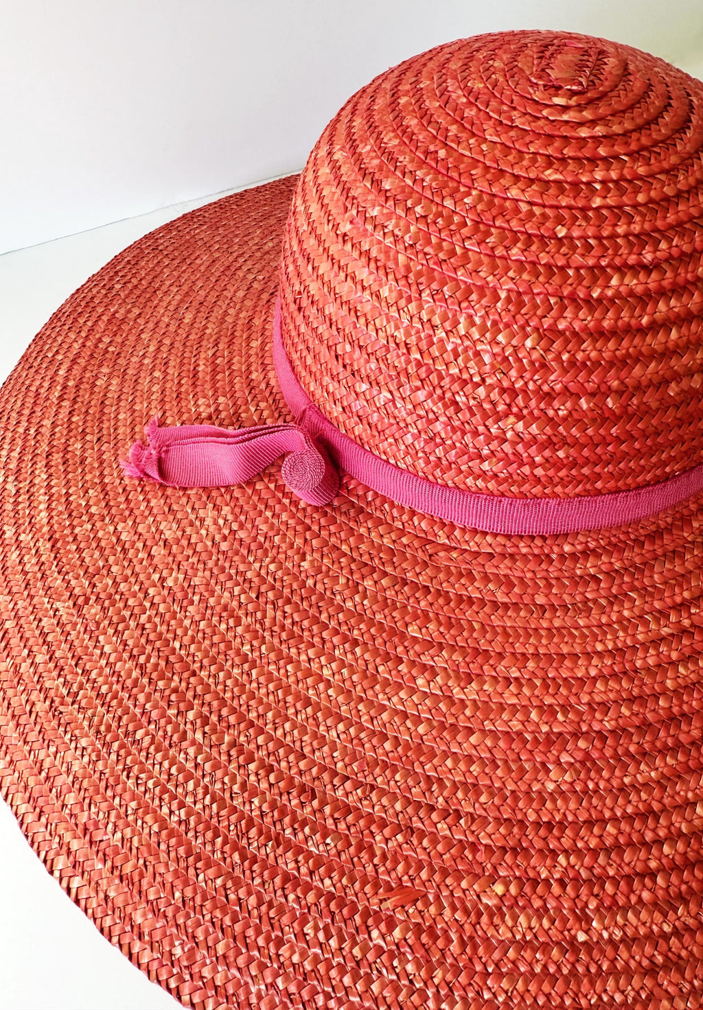 Vintage Wide Brimmed Pink Straw Hat by Betmar in Italy