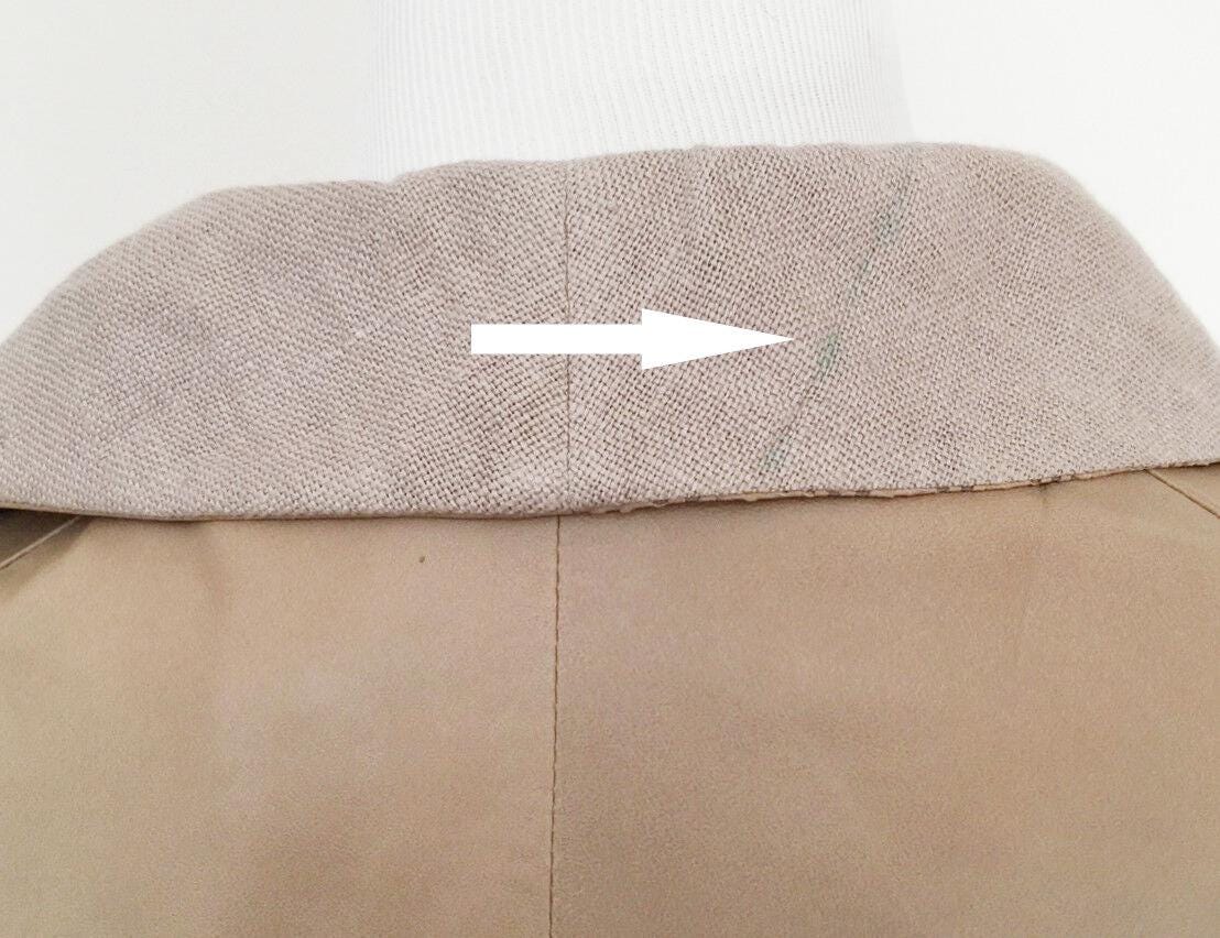 Leather Jacket with oversized Linen Collar Large