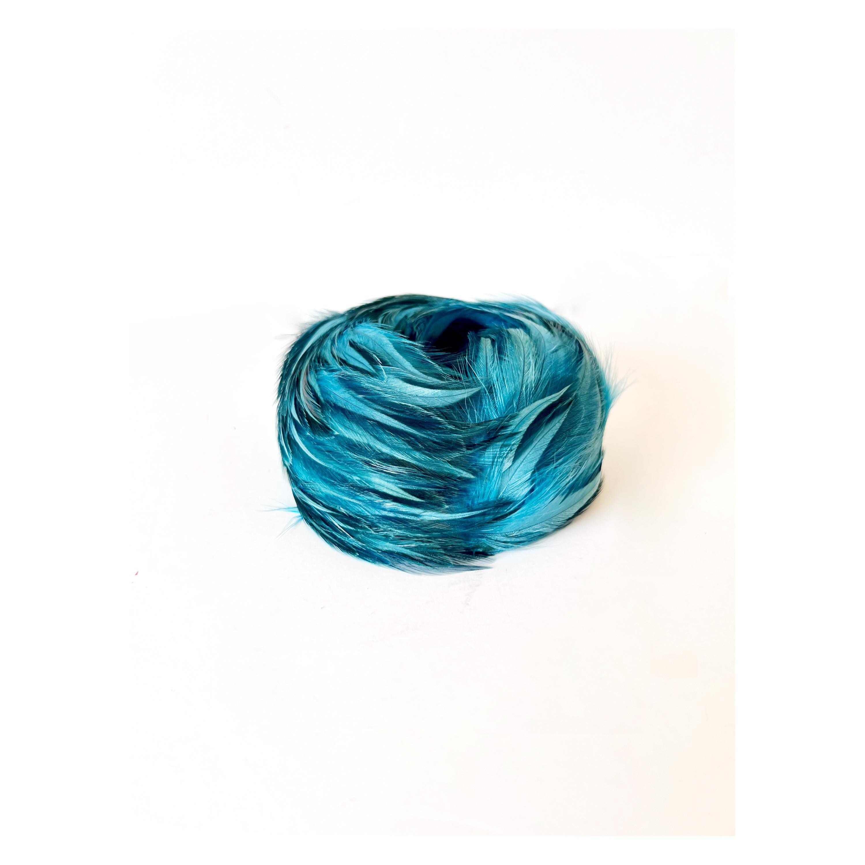 Vintage 1950s Feather Fascinator Hat / Genuine Feather /  Blue /  Hair Accessory