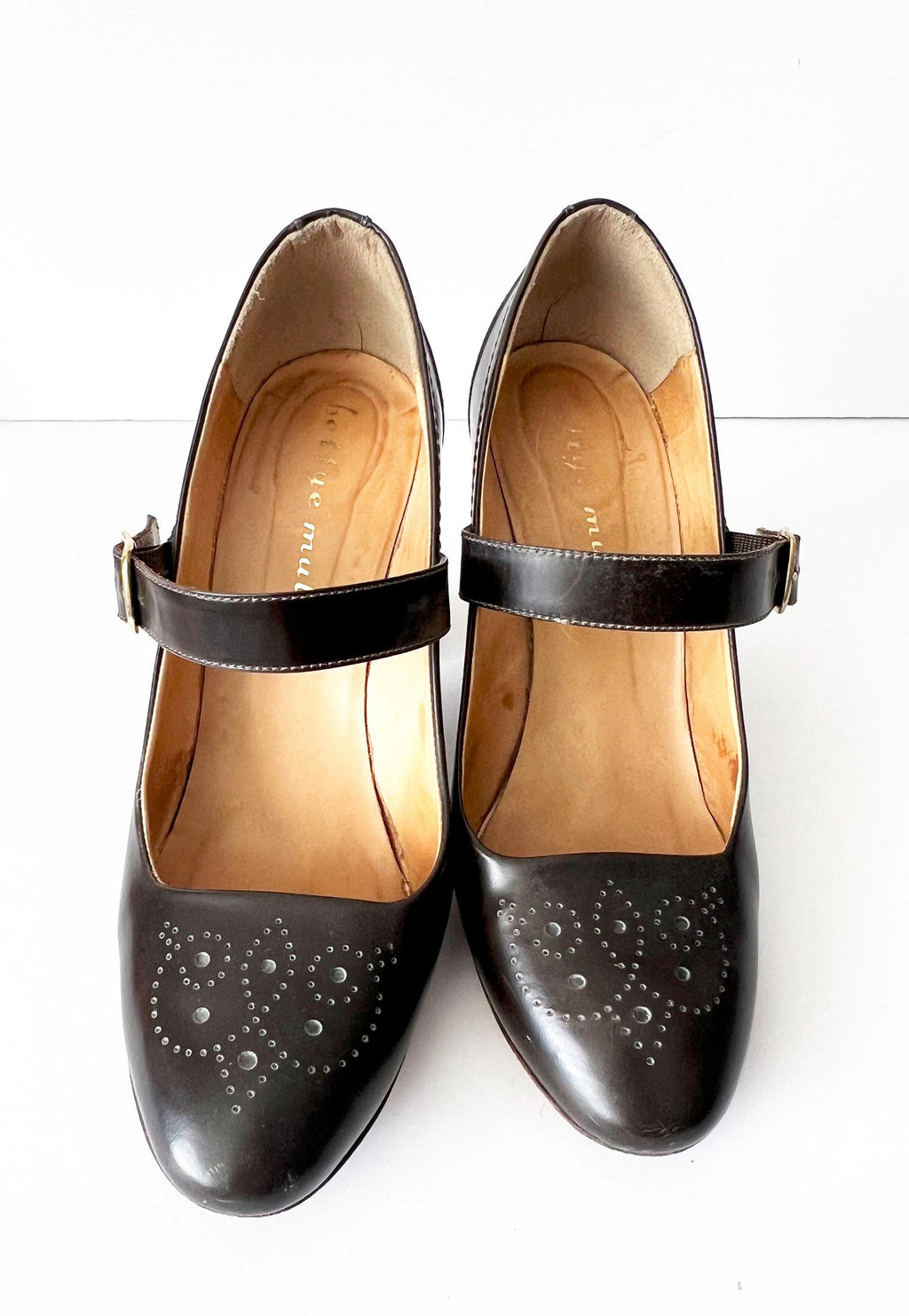 Bettye Muller Women's Round Toe Mary Jane Block Heels Shoe Black Size 6.5