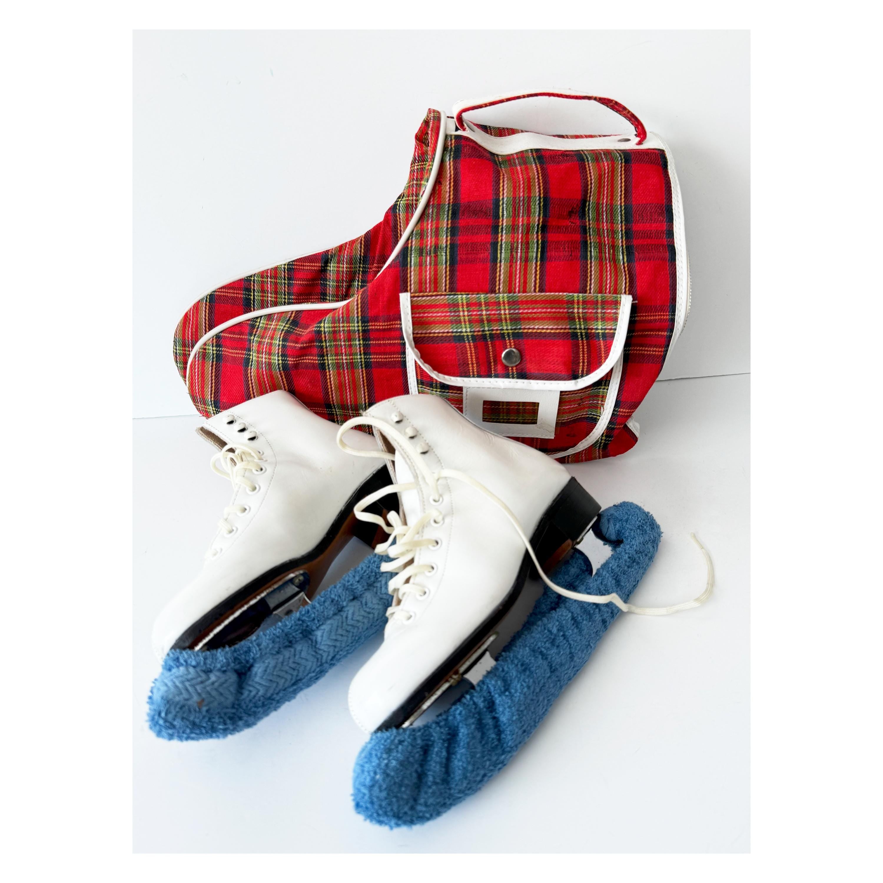 vintage ice skates for kids with plaid carrying case