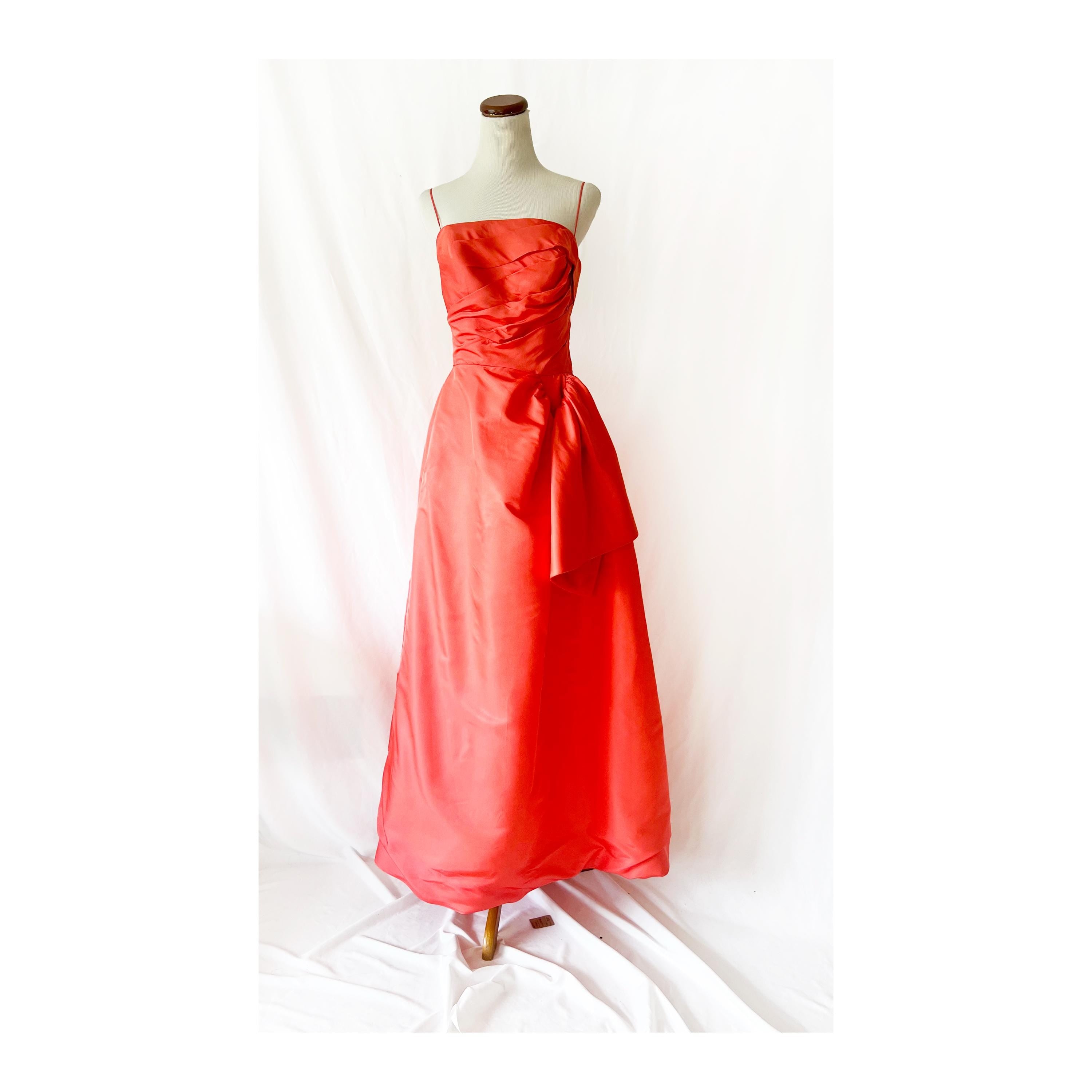 Vintage 1950s Frank Starr Coral Silk Taffeta Ball Gown: Crinoline Skirt