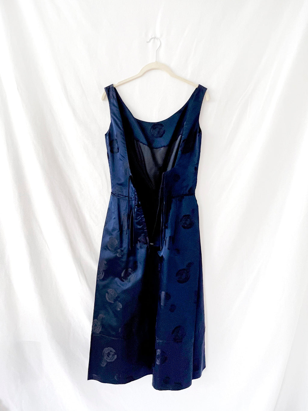 1950s / 1960s vintage dark blue chinese silk dress xs - small