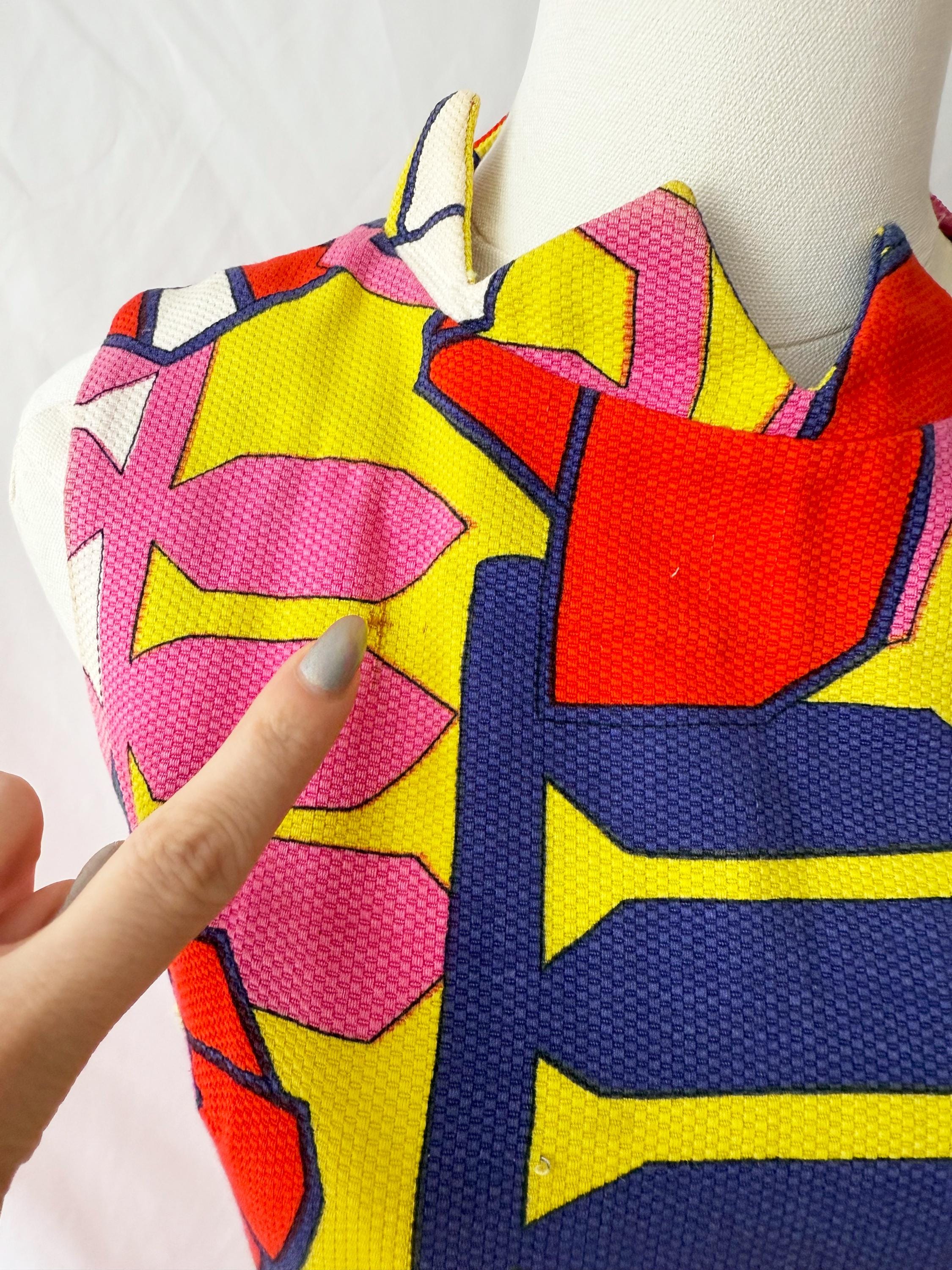 Vntg 60s Colorful Flower Petal Shift Dress Mod Retro Dress Small