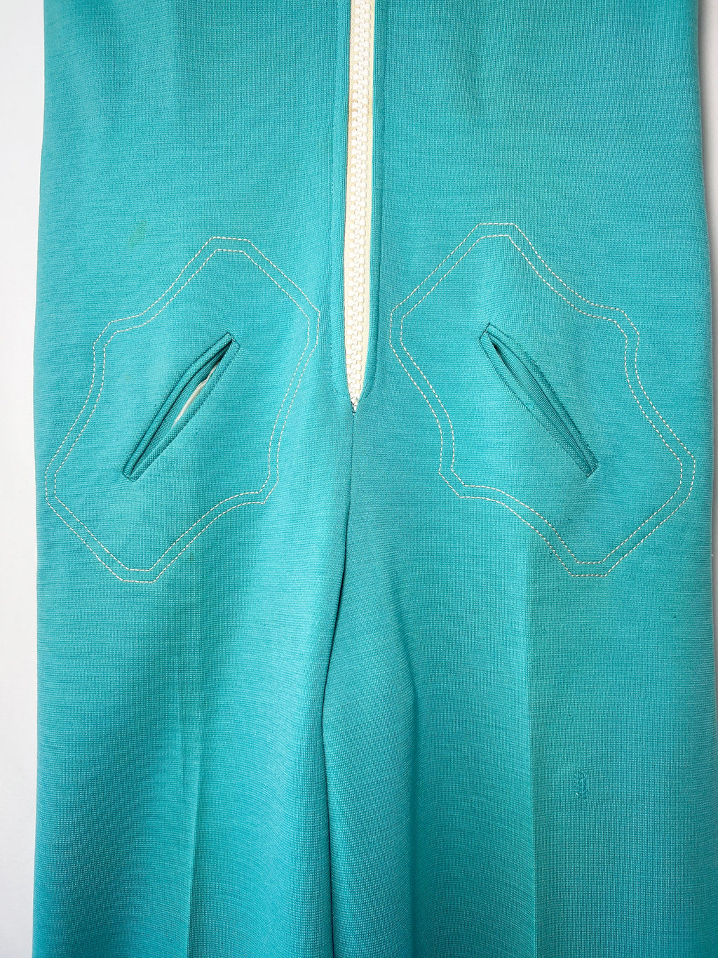 vintage 70s French jumpsuit turquoise zippered wool one piece  small