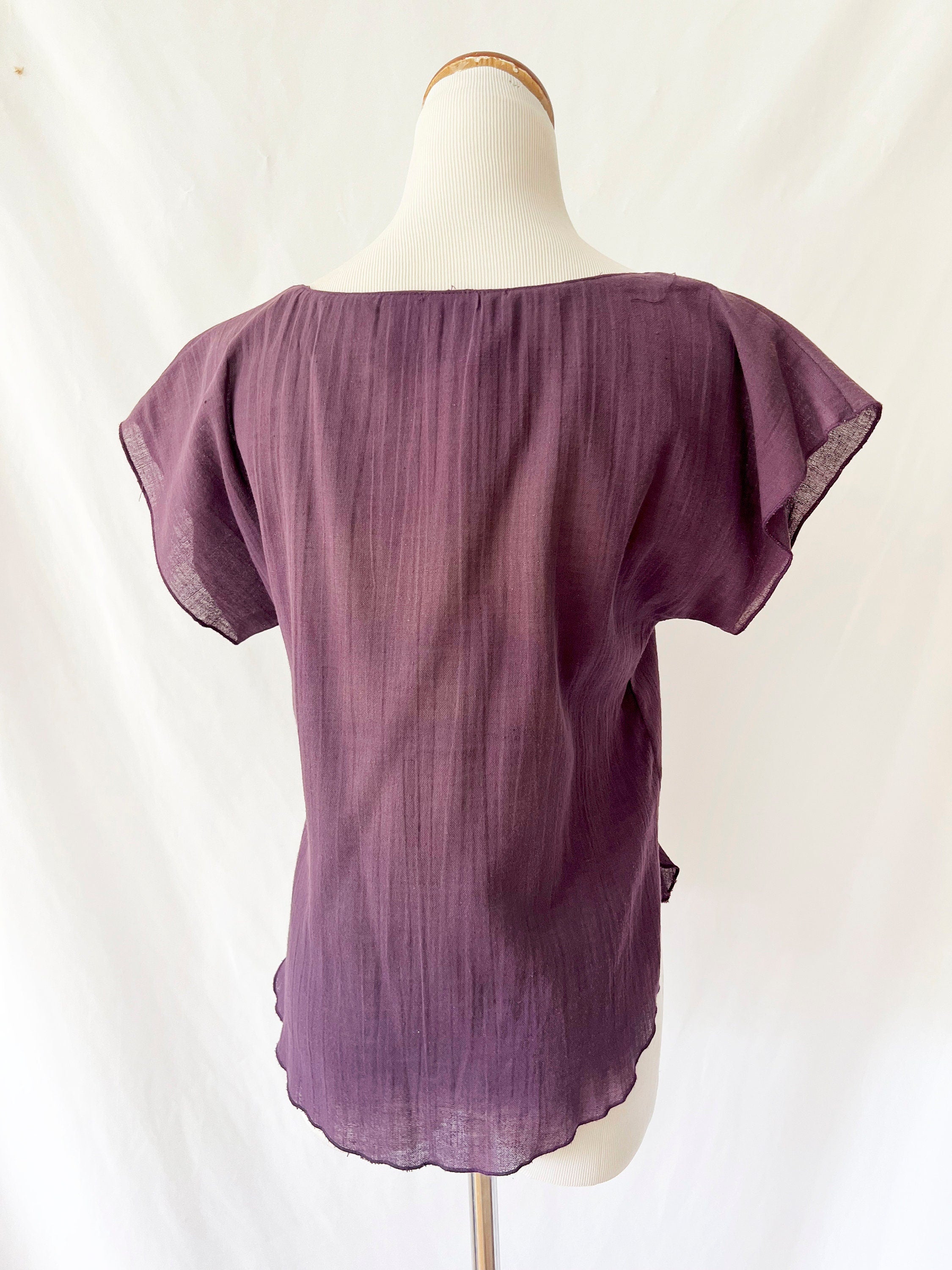 vintage 60s top  / plum purple blouse / airy cotton top / small