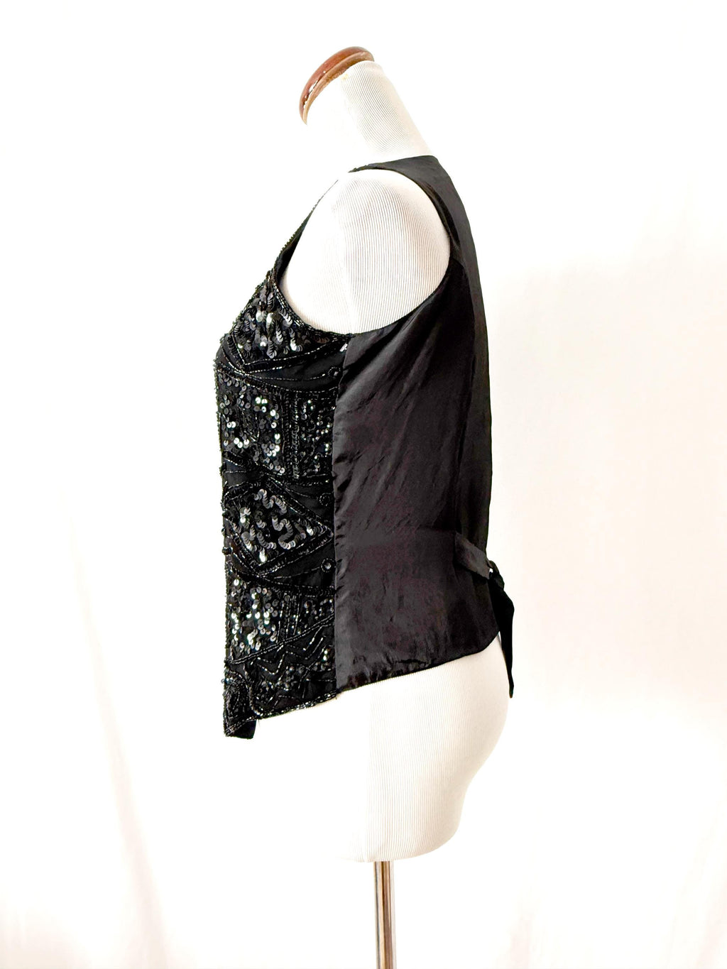 black sequined waistcoat black sequin  vest top charlotte halton small
