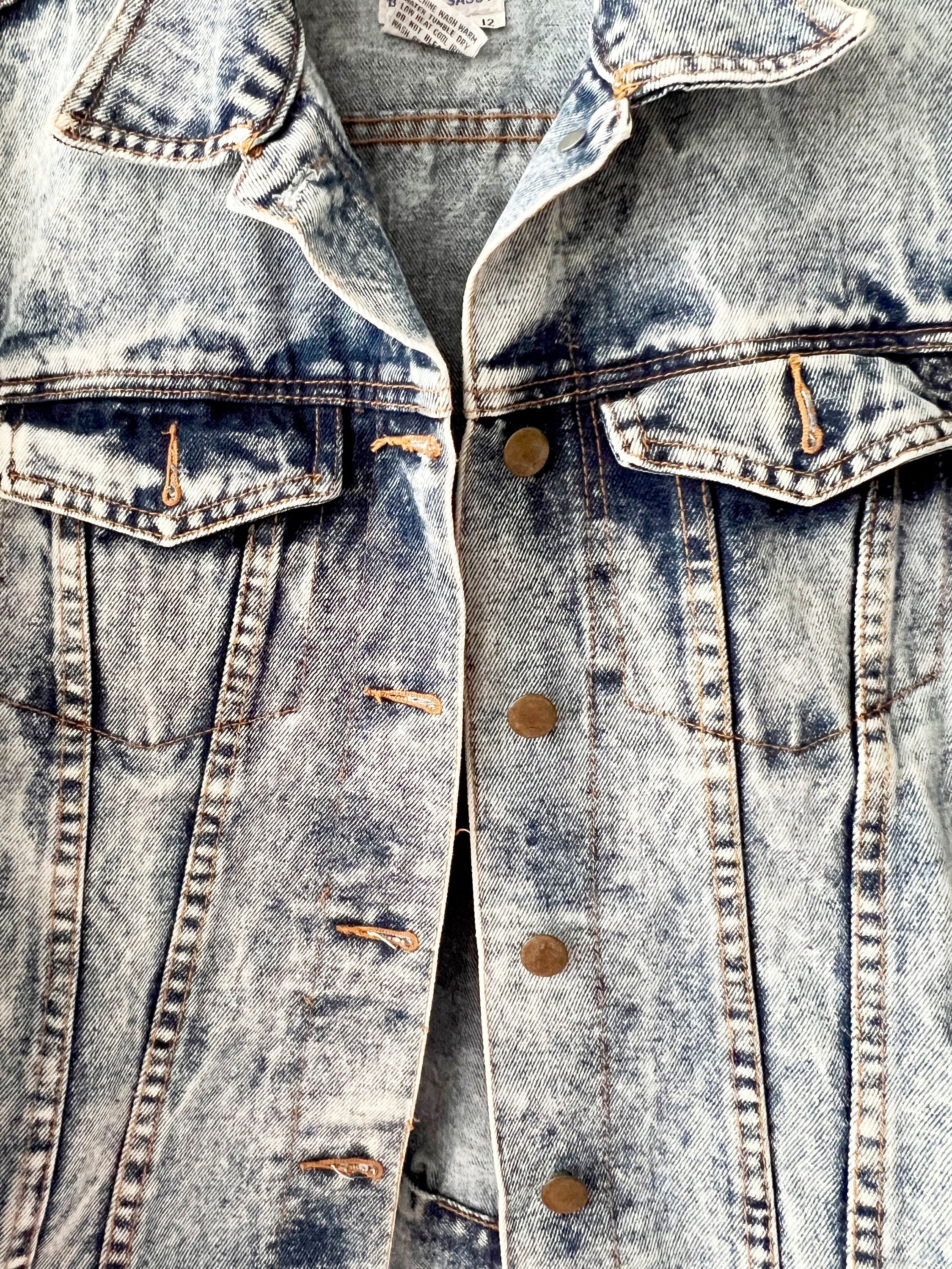 vintage 80s acid wash denim jacket xs