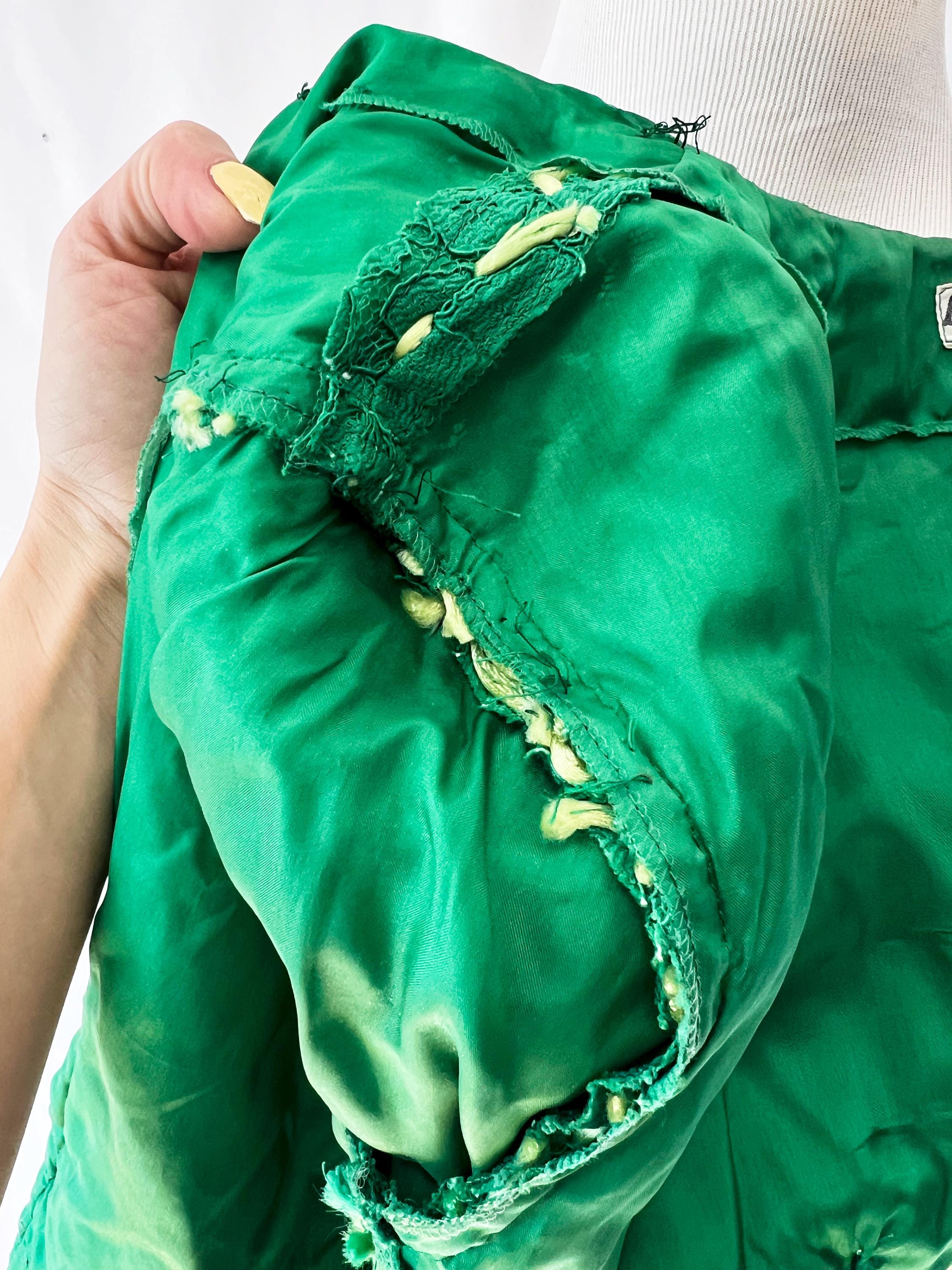 1970s Italian couture green and yellow lace jacket with rhinestone buttons small