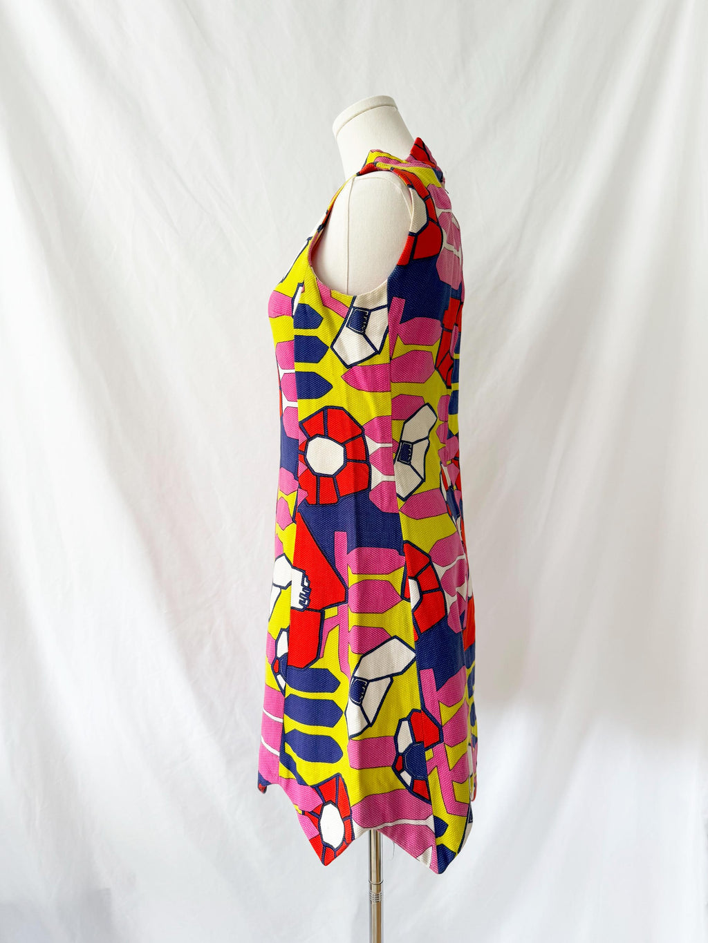 Vntg 60s Colorful Flower Petal Shift Dress Mod Retro Dress Small