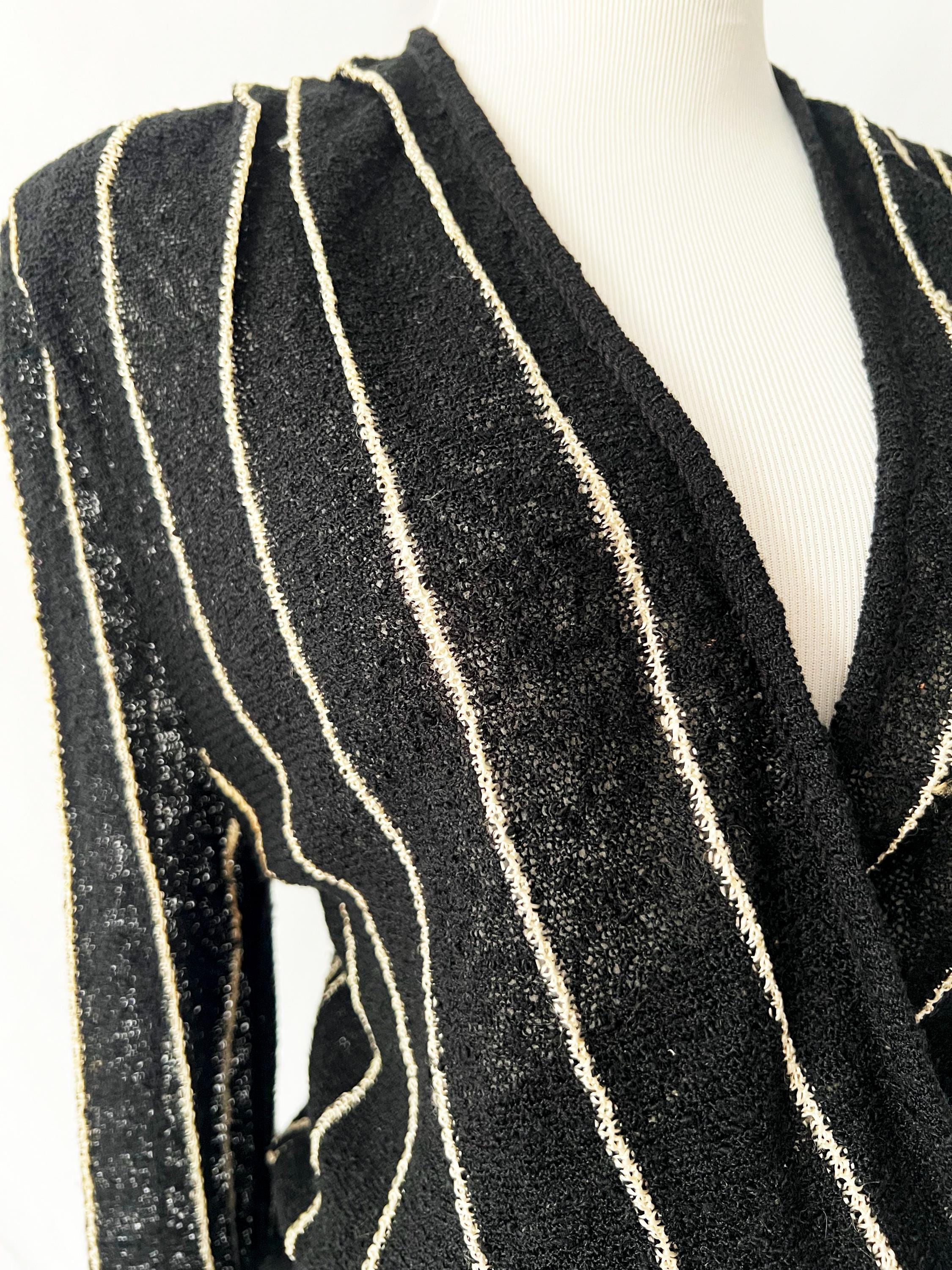 casual corner vintage 1970s deep v sweater black and white stripes medium