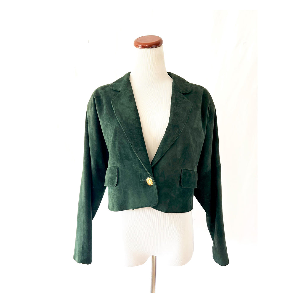 dark green cropped suede jacket / anne klein II / medium