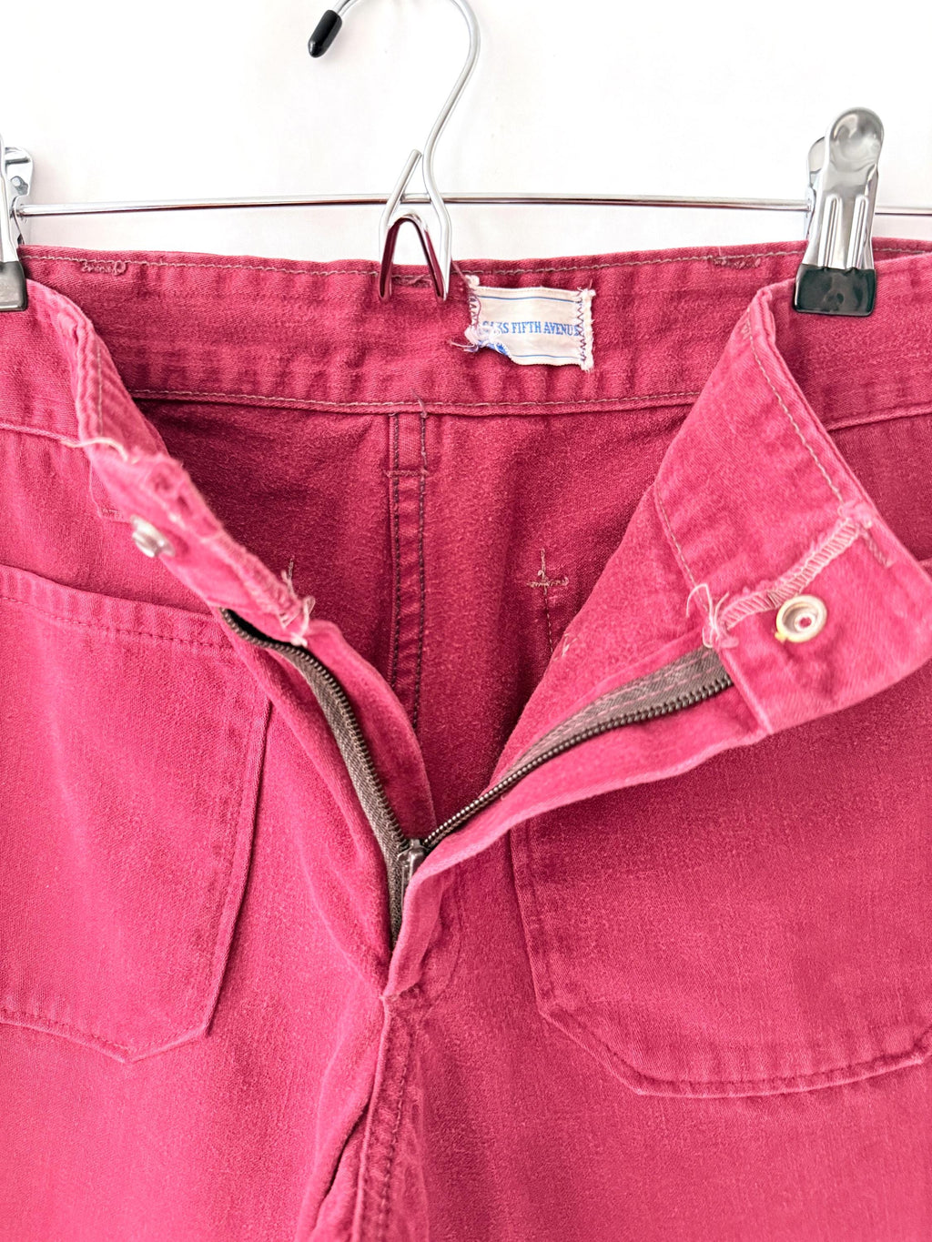 1970s Dark Red Bell Bottom Jeans, Mid Rise Saks Fifth Ave 30"