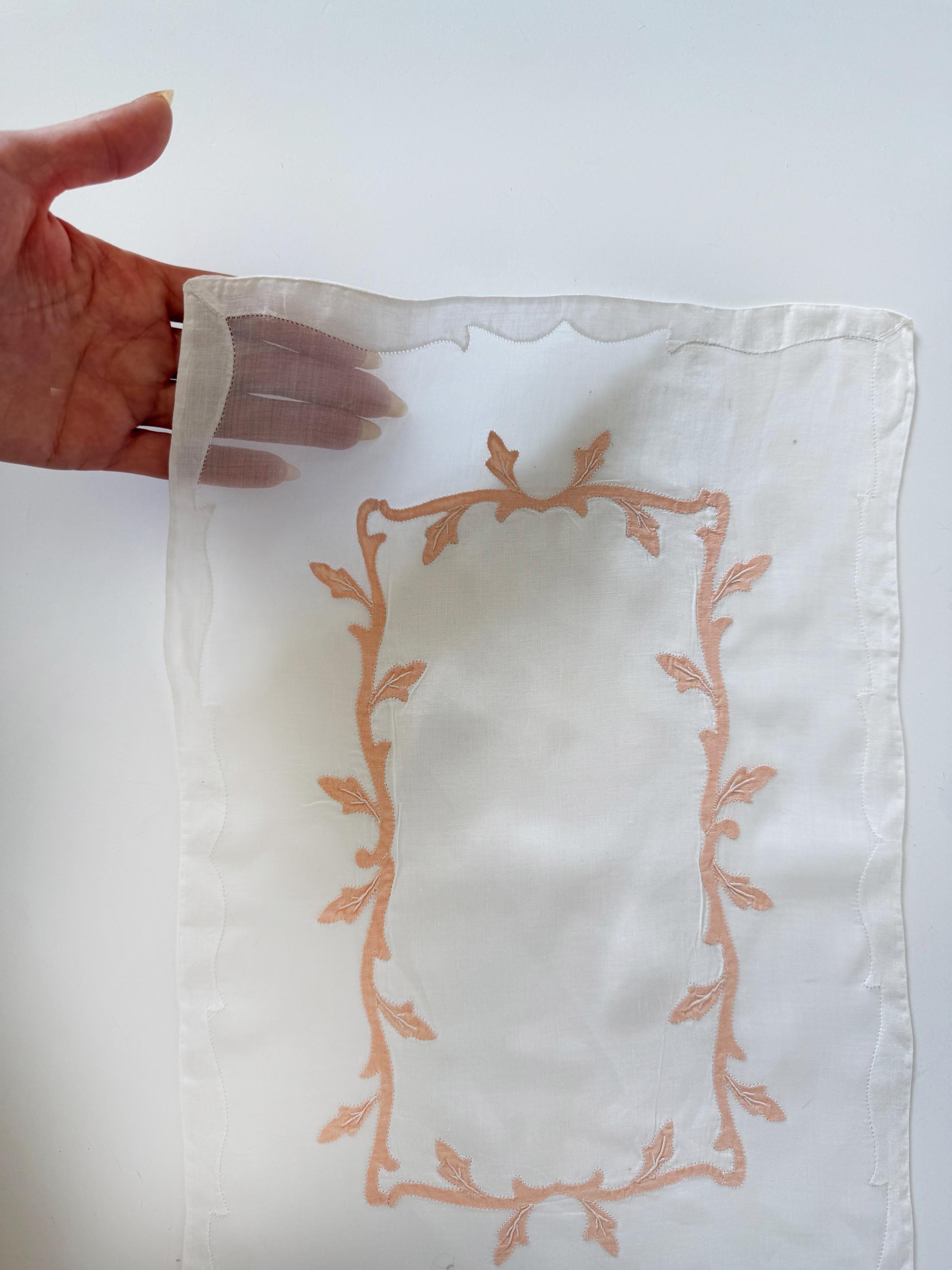 Vintage Organza and Cotton White and Pink Set of 8 Table Setting, Napkins and Runner