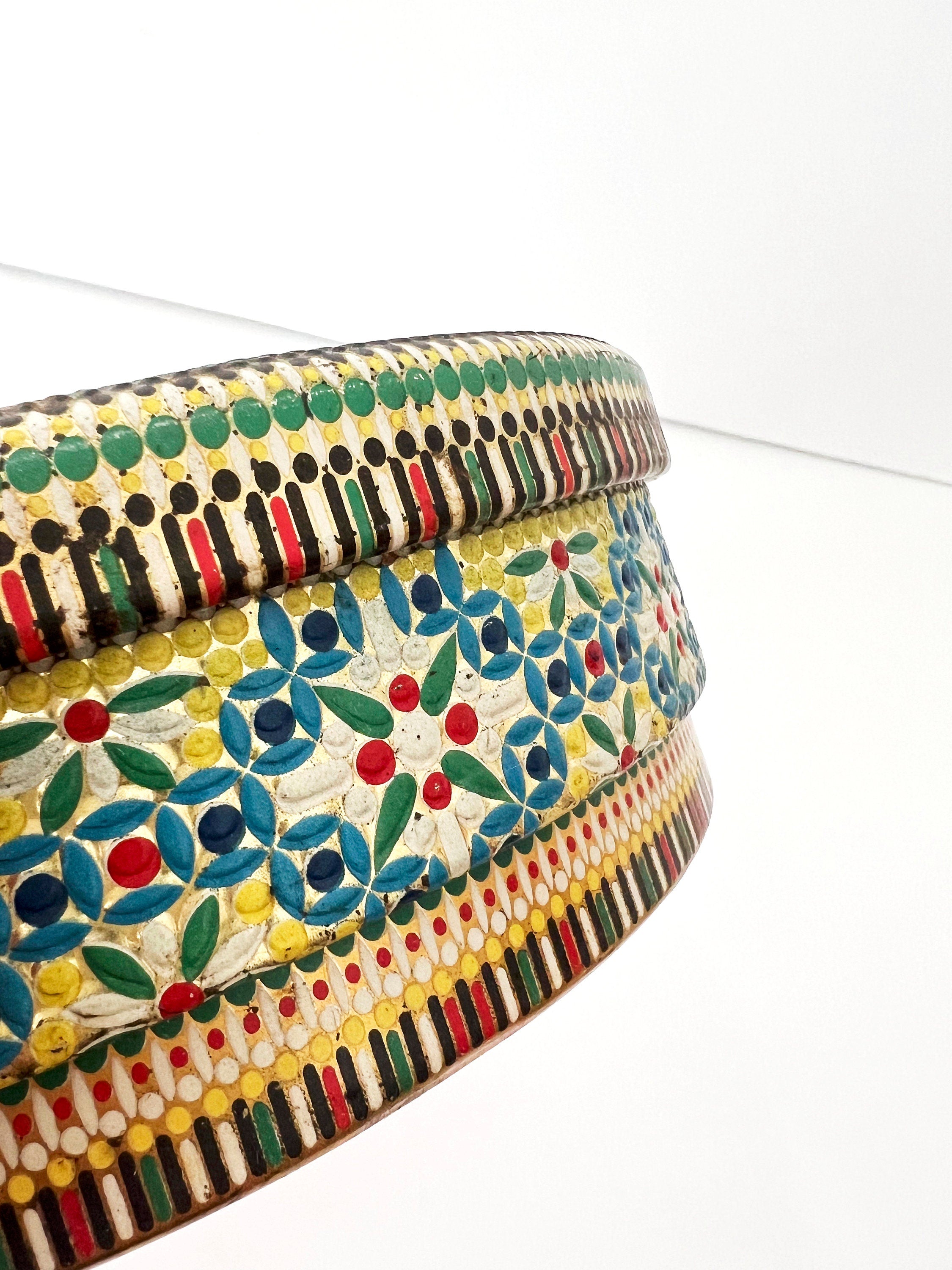 Vintage Dutch Floral Tin Box: Stamped Metal Container, Made in Holland