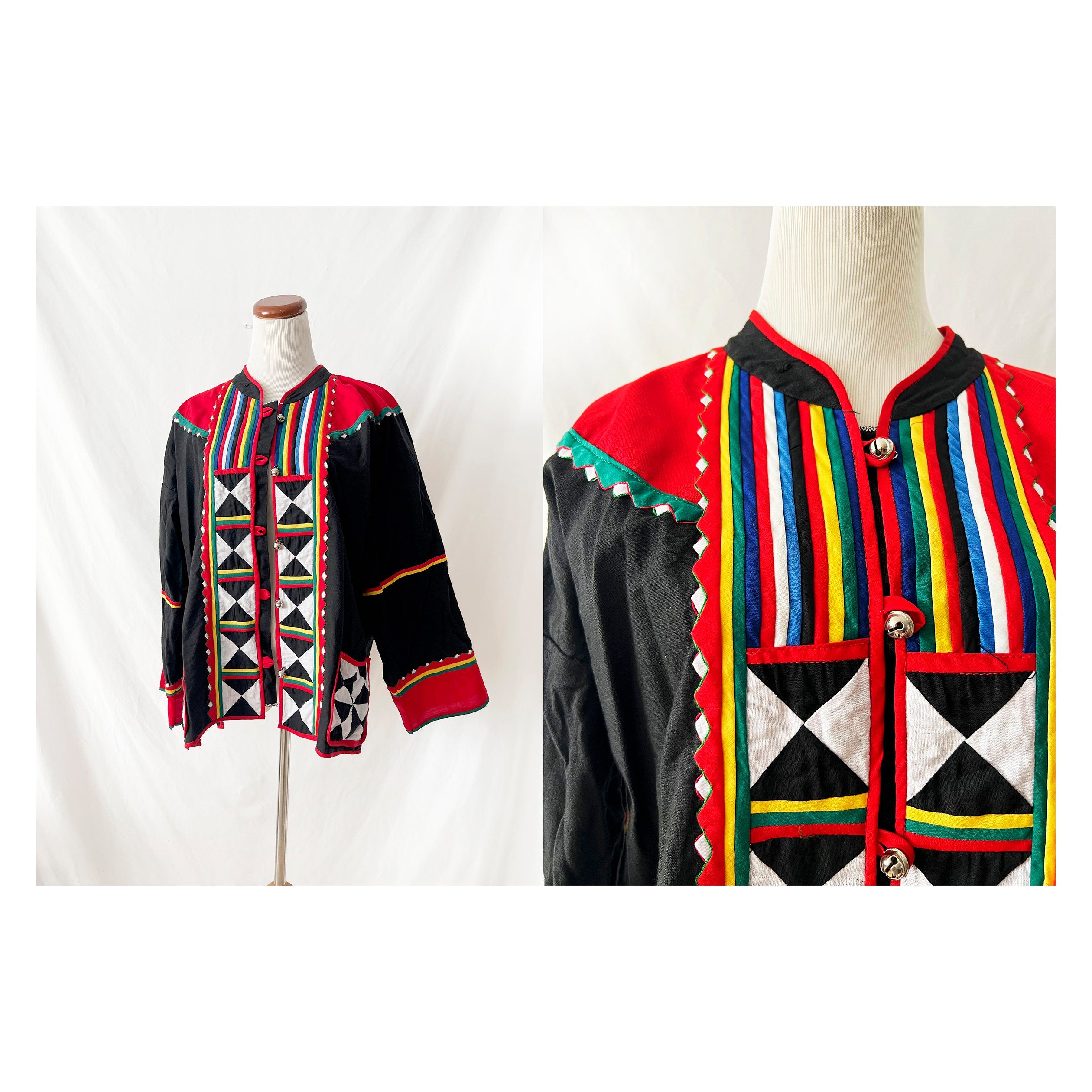 multicolor quilted jacket with bells as buttons large xlarge