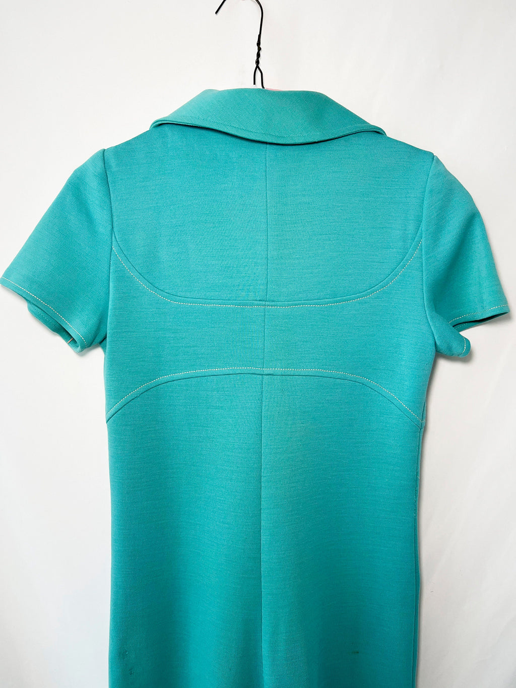 vintage 70s French jumpsuit turquoise zippered wool one piece  small