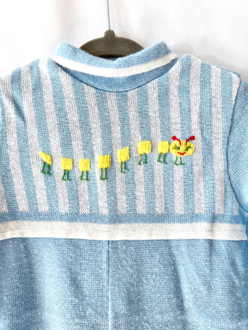 Vintage 1960s Knit Baby Romper: Blue Caterpillar Jumpsuit (12-14 Months)