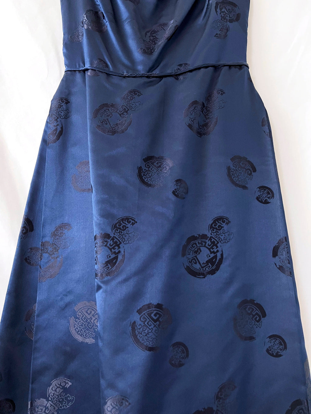 1950s / 1960s vintage dark blue chinese silk dress xs - small