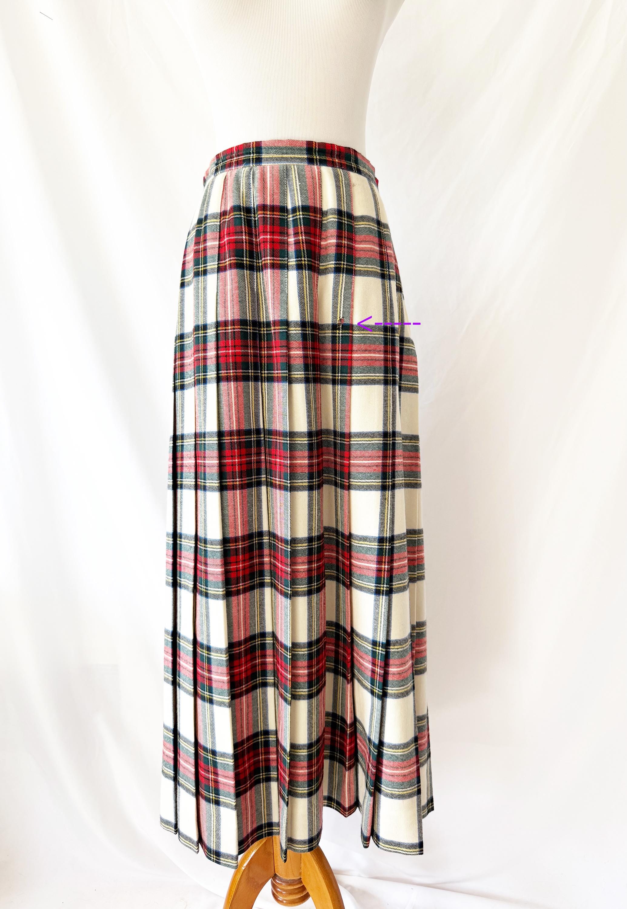 Bowdon Pleated Tartan Plaid Wool Maxi Skirt Medium