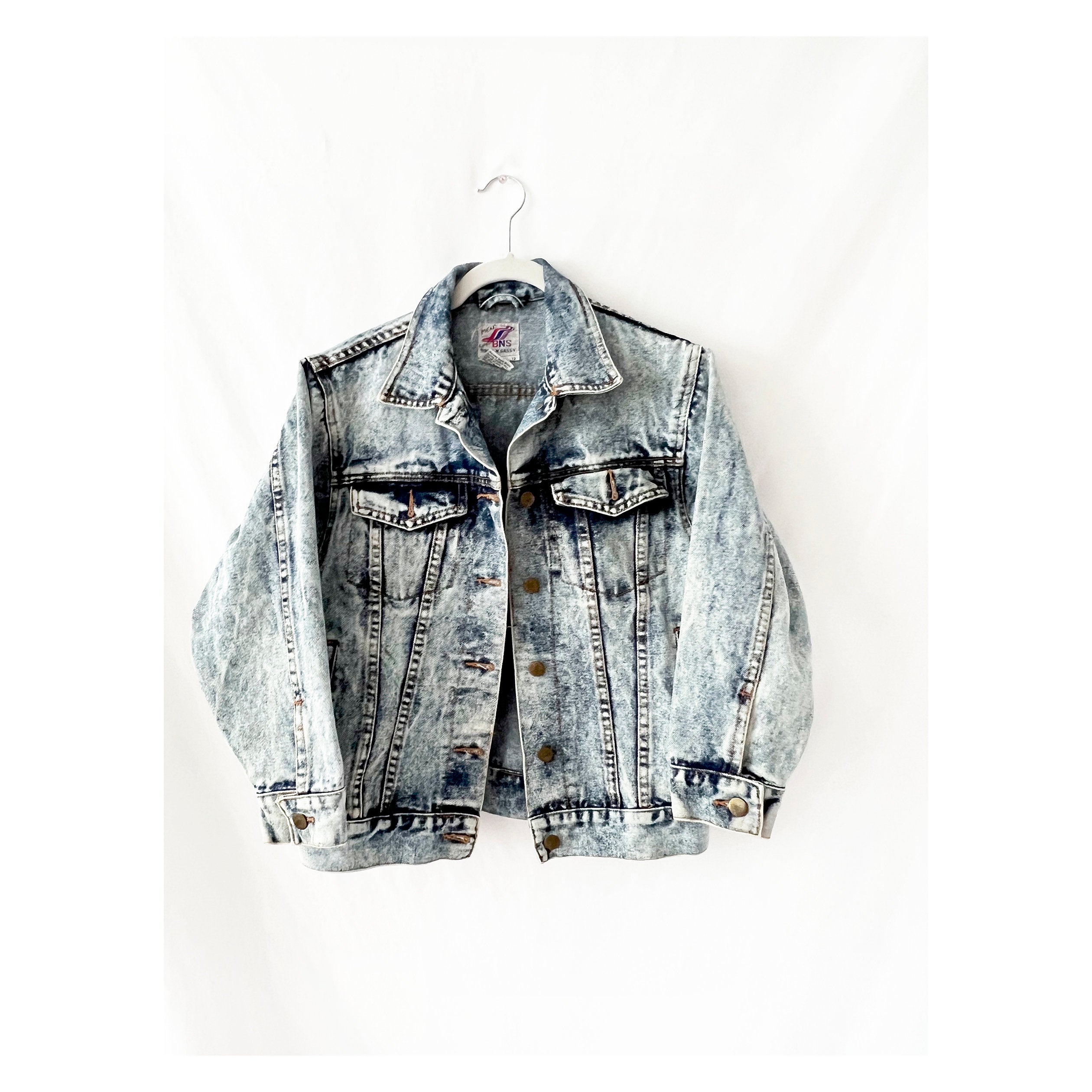 vintage 80s acid wash denim jacket xs
