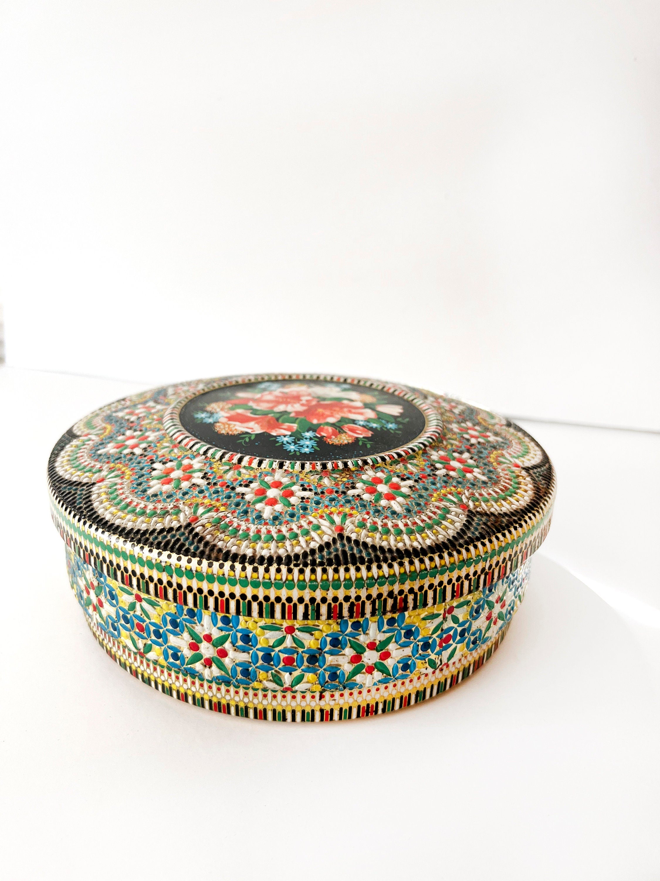 Vintage Dutch Floral Tin Box: Stamped Metal Container, Made in Holland