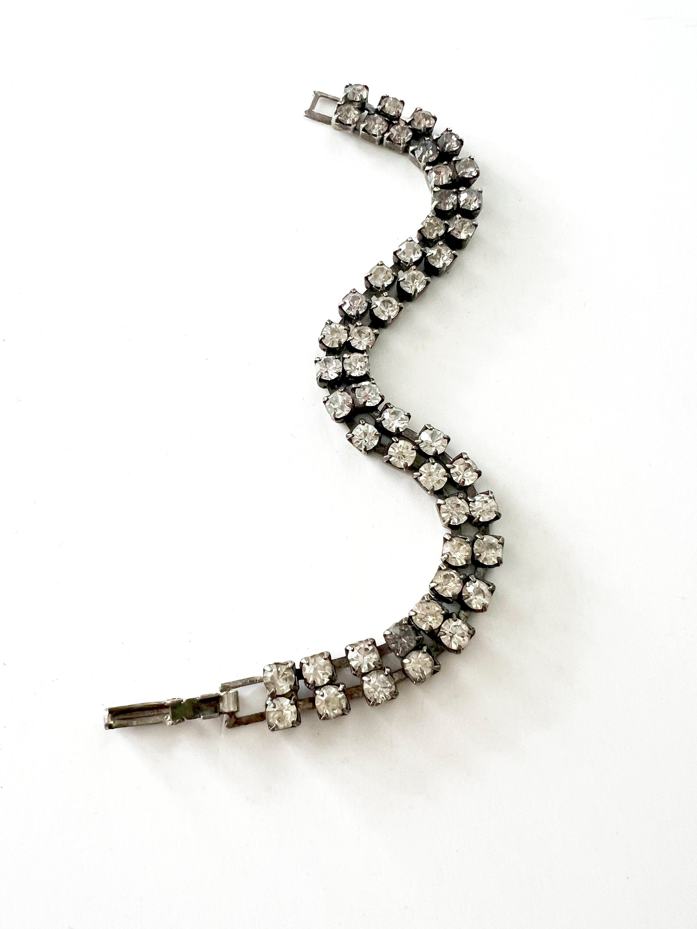 Vintage Double Strand Rhinestone Tennis Bracelet