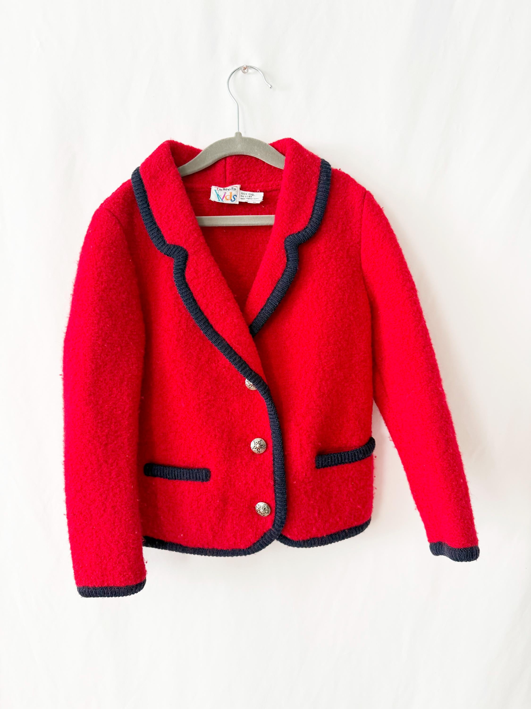 vintage talbots  kids boiled wool cardigan sweater jacket kids small size 6