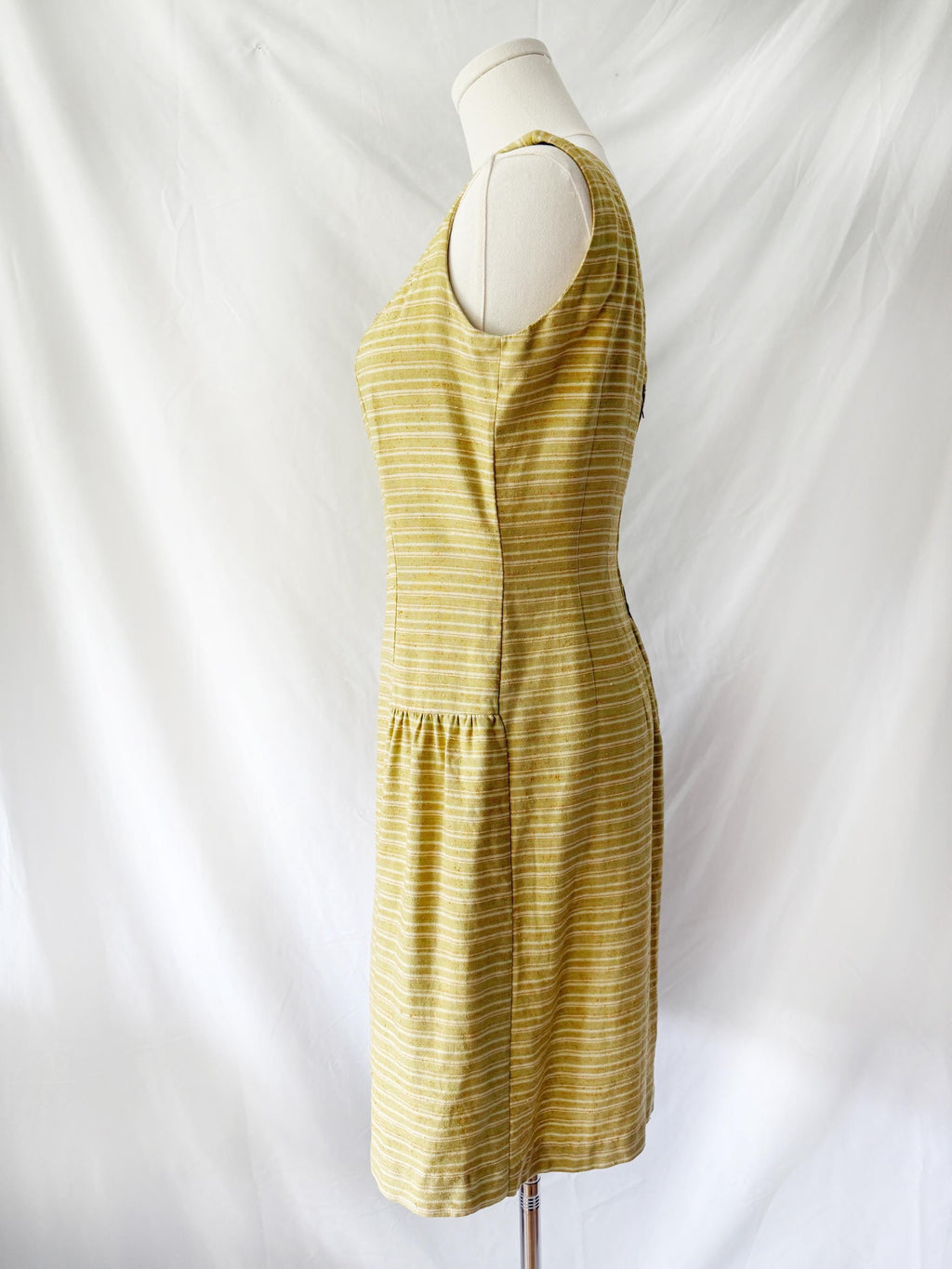 1960s Mustard Striped Cotton Shift Dress Small