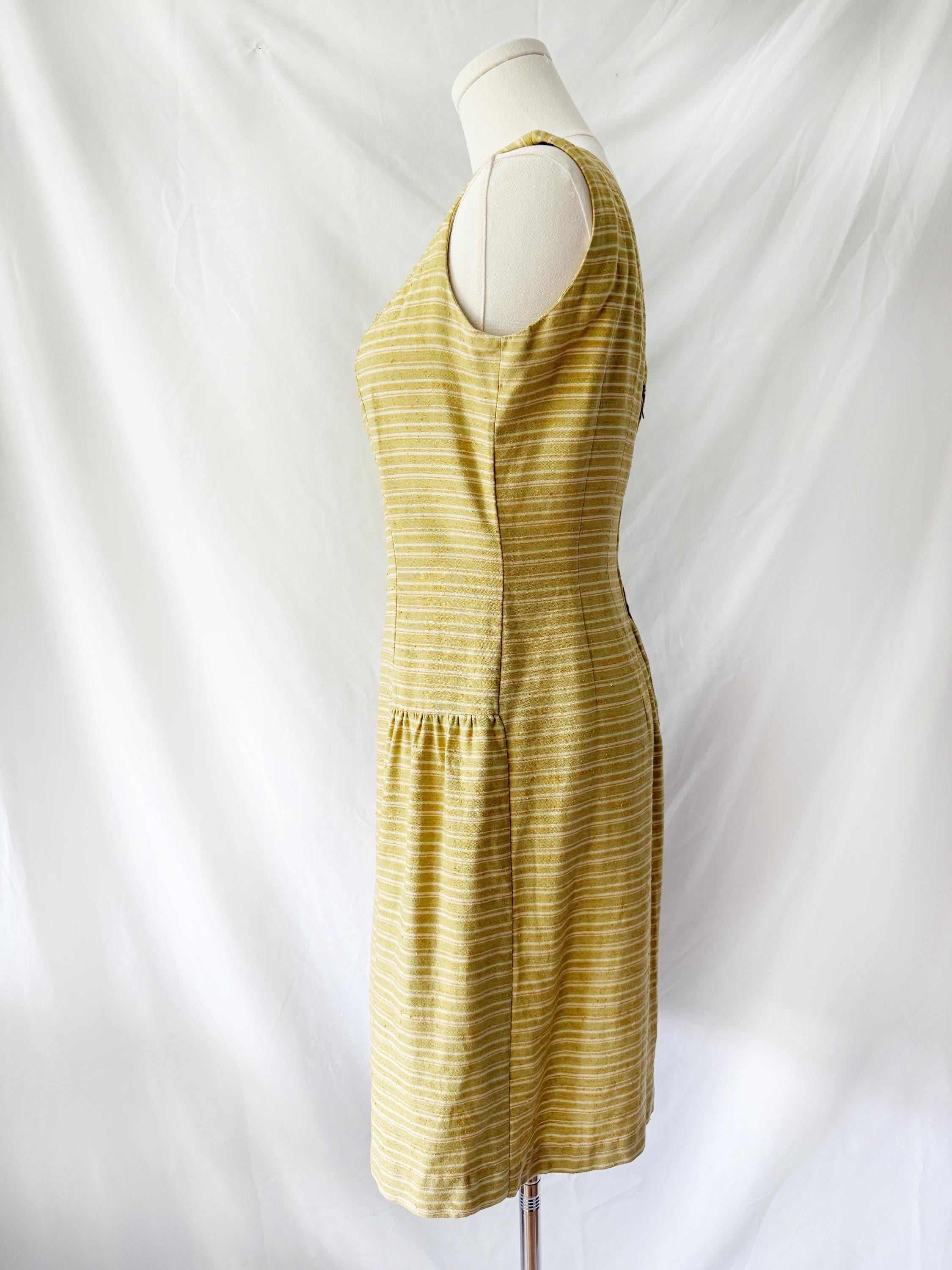 1960s Mustard Striped Cotton Shift Dress Small