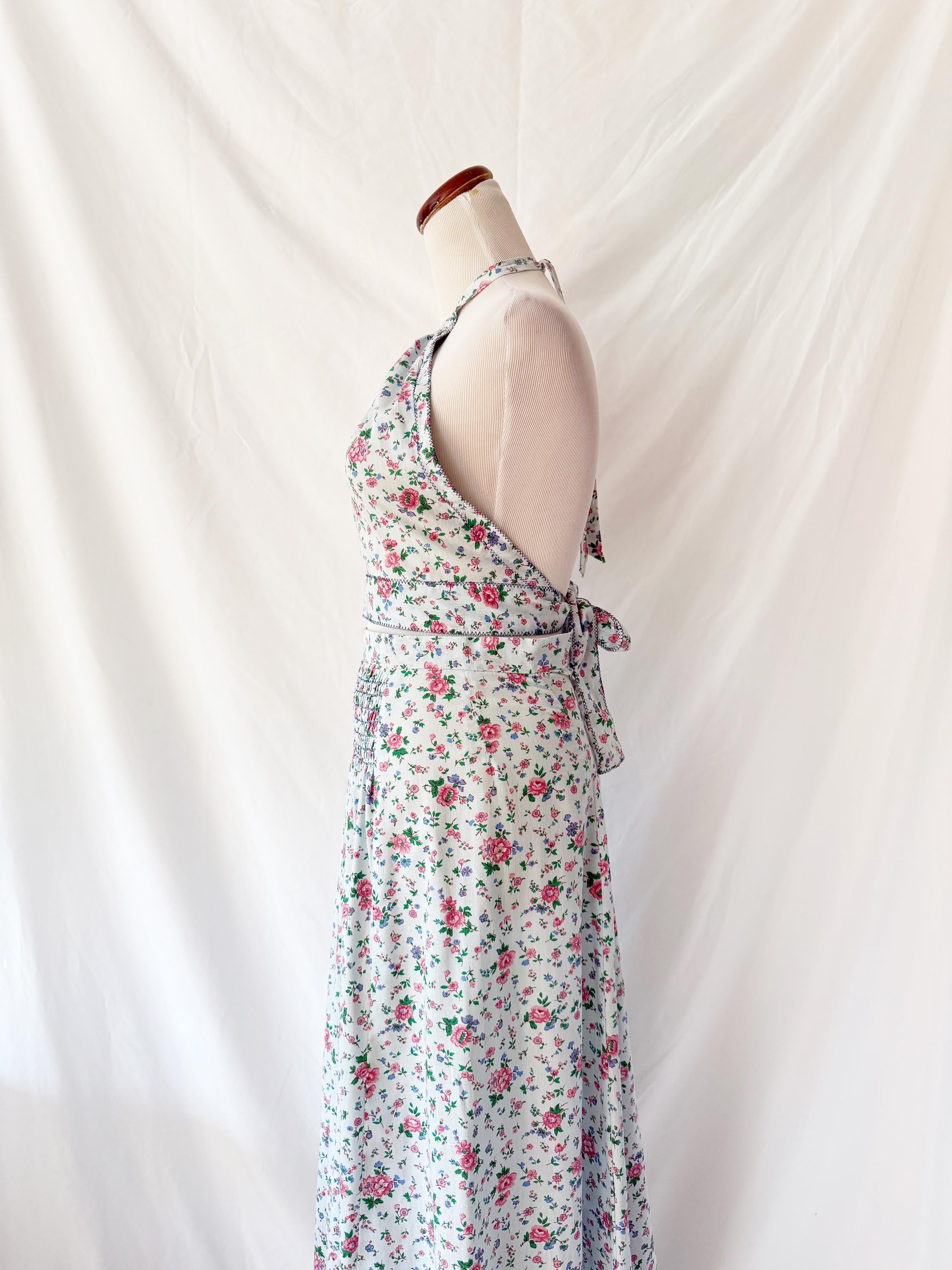1960s Floral Halter Top Maxi Skirt Set: Vintage Corky Craig Festival Outfit