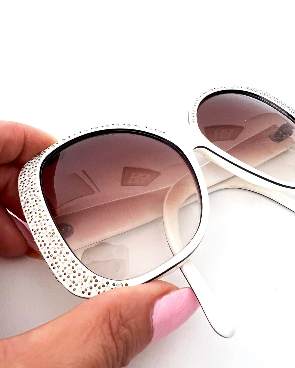 Vintage Nina Ricci Sunglasses: White Frame Rhinestone Sunglasses, Made in France