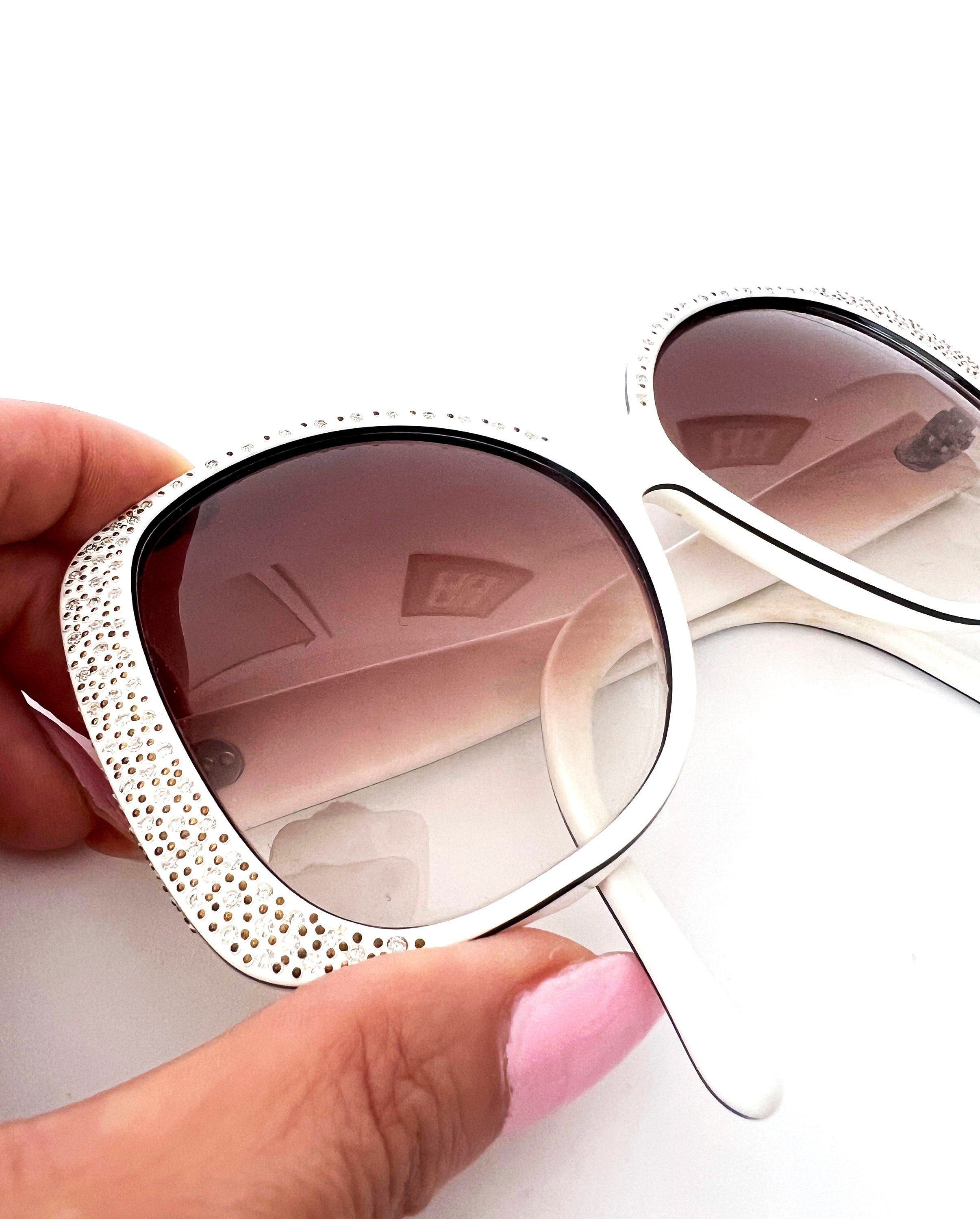Vintage Nina Ricci Sunglasses: White Frame Rhinestone Sunglasses, Made in France